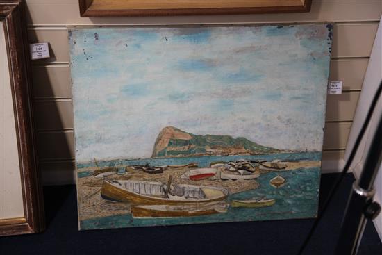 Alfred Reginald Thomson RA (1894-1979) View of Gibraltar 19.75 x 24in., unframed